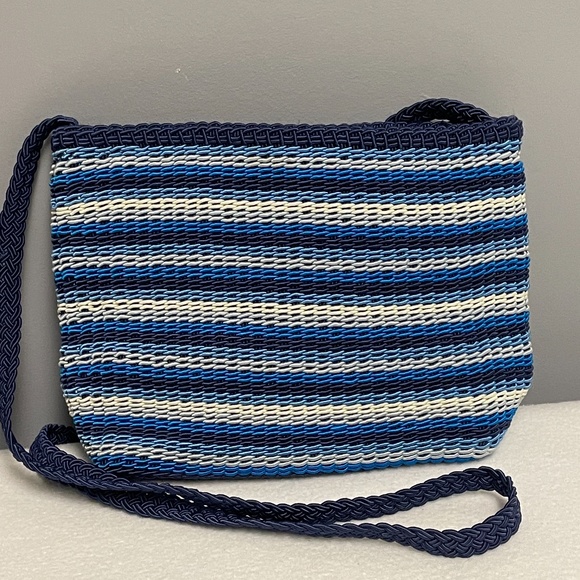 Woven Blue Stripe Crossbody Handbag - Picture 10 of 11